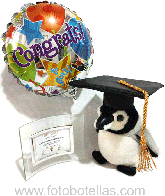 PELUCHE GRADUADO MINI CON DIPLOMA PERSONALIZADO.