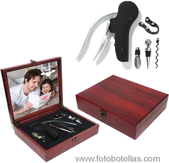 SET DE VINO EN CAJA BAÚL CON PERSONALIZADO EN INTERIOR