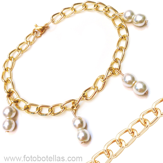 PULSERA DE ALUMINIO CON BROCHE DE ACERO Y PERLAS.